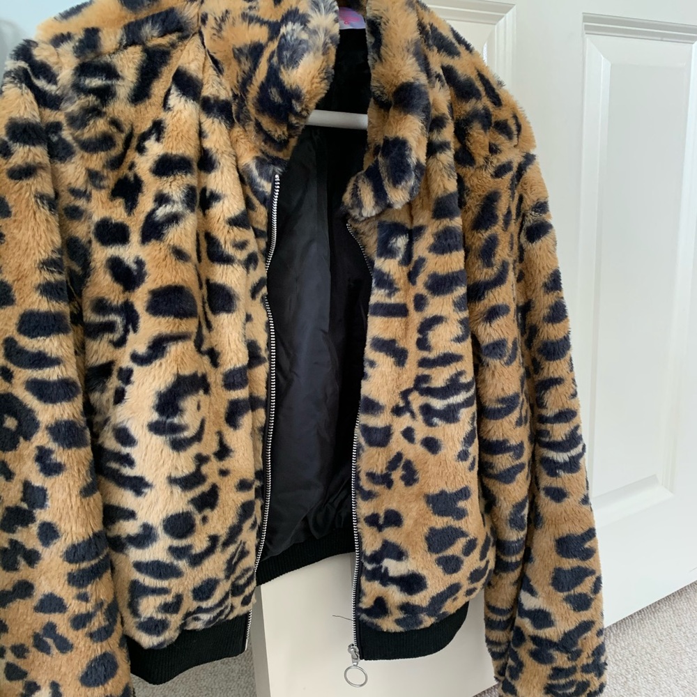 Cheetah Fuzzy Puffer ZipUp Jacket